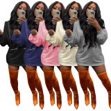 Solid Latern Sleeve Casual Hoodie Dress GLF-10070