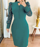 Sexy Patchwork Long Sleeve Slim-Waist Midi Dress LS-1112