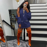Solid Latern Sleeve Casual Hoodie Dress GLF-10070