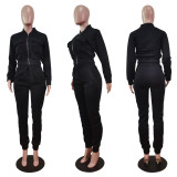 Solid Fleece Zipper Long Sleeve 2 Piece Sets WY-6871