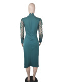 Sexy Patchwork Long Sleeve Slim-Waist Midi Dress LS-1112