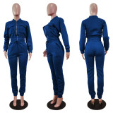 Solid Fleece Zipper Long Sleeve 2 Piece Sets WY-6871
