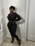 Solid Fleece Zipper Long Sleeve 2 Piece Sets WY-6871
