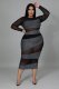 Plus Size Sexy Mesh See Through Long Sleeve Midi Dress OSM-7009