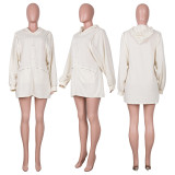 Solid Latern Sleeve Casual Hoodie Dress GLF-10070