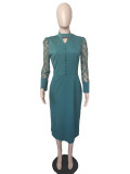 Sexy Patchwork Long Sleeve Slim-Waist Midi Dress LS-1112