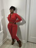 Solid Fleece Zipper Long Sleeve 2 Piece Sets WY-6871