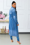 Plus Size Denim Ripped Hole Full Sleeve Long Coat LX-8083