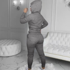 Solid Zipper Hoodies Casual 2 Piece Pants Set XMF-087