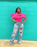 Plus Size Denim Ripped Hole Loose Jeans OLYF-6081