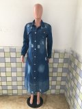 Plus Size Denim Ripped Hole Full Sleeve Long Coat LX-8083