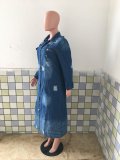 Plus Size Denim Ripped Hole Full Sleeve Long Coat LX-8083