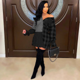 Plaid Patchwork Long Sleeve Casual Shirt Dress GLF-10075