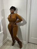 Solid Fleece Zipper Long Sleeve 2 Piece Sets WY-6871