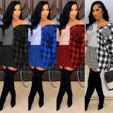 Plaid Patchwork Long Sleeve Casual Shirt Dress GLF-10075