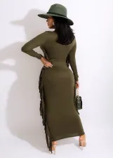 Plus Size Solid Tassel Long Sleeve Maxi Dress HNIF-066