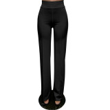 Solid High Waist Back Zipper Straight Pants MZ-2677