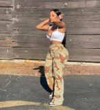 Camo Print Patchwork Flare Pants YH-5246