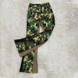 Camo Print Patchwork Flare Pants YH-5246