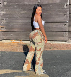 Camo Print Patchwork Flare Pants YH-5246
