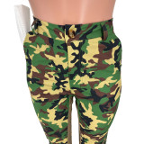 Camo Print Patchwork Flare Pants YH-5246