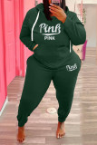 Plus Size Pink Letter Fleece Hooded 2 Piece Pants Set WAF-77360P330
