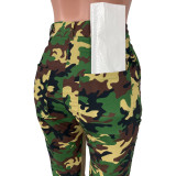 Camo Print Patchwork Flare Pants YH-5246