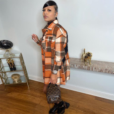 Plaid Full Sleeve Woolen Long Coat SH-390235