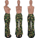 Camo Print Patchwork Flare Pants YH-5246