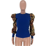 Leopard Patchwork Puff Sleeve Top LDS-3196