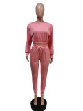 Solid Long Sleeve Casual Two Piece Pants Set MEM-88404