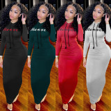 Letter Print Hooded Long Sleeve Siim Maxi Dress GLF-10014
