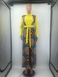 Plus Size Printed Long Sleeve Big Swing Sashes Maxi Dress DMF-8184