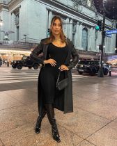 Plus Size PU Leather Full Sleeve Long Coat CL-6113