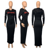 Letter Print Hooded Long Sleeve Siim Maxi Dress GLF-10014