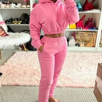 Solid Fleece Hoodies And Pants Two Piece Sets CH-8201