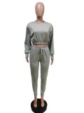 Solid Long Sleeve Casual Two Piece Pants Set MEM-88404