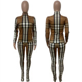 Plaid Print Long Sleeve Two Piece Pants Set LSD-81084