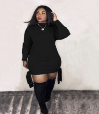Plus Size Solid Long Sleeve O Neck Casual Dress LM-8298