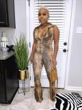 Snake Skin Print Deep V Sleeveless Sexy Jumpsuit HMS-5524