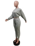 Solid Long Sleeve Casual Two Piece Pants Set MEM-88404