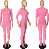 Solid Long Sleeve Slim Two Piece Pants Set LM-8297