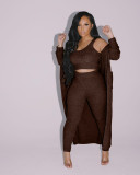 Knitted Long Cloak+Tank Top+Pants 3 Piece Sets MDF-5274