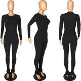 Solid Long Sleeve Slim Two Piece Pants Set LM-8297