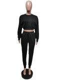 Solid Long Sleeve Casual Two Piece Pants Set MEM-88404