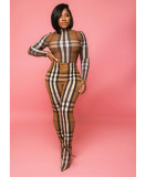 Plaid Print Long Sleeve Two Piece Pants Set LSD-81084