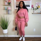 Solid Long Sleeve Casual Two Piece Pants Set MEM-88404