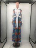 Plus Size Printed Long Sleeve Big Swing Sashes Maxi Dress DMF-8184