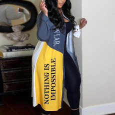 Plus Size Letter Print Full Sleeve Long Coat GLF-10076