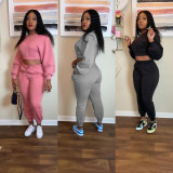 Solid Long Sleeve Casual Two Piece Pants Set MEM-88404